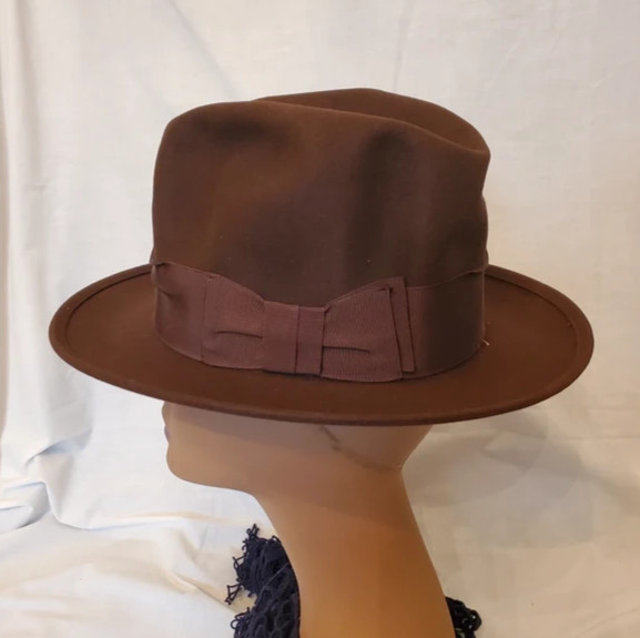 Vintage Knox Fedora Hat Brown Fur Felt 7 1/8 With Original Box 1950s