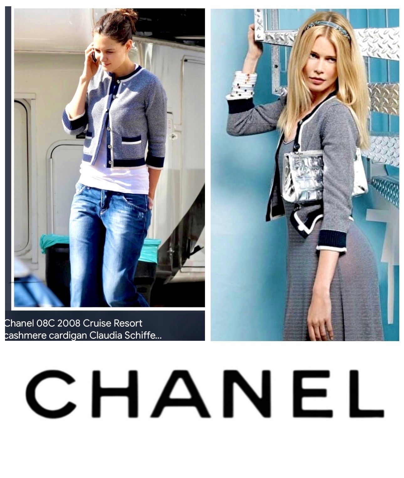 Chanel 2008 VIntage White Stripe Jacket Cardigan Top 34 36 2 4 6 Shirt Logo S M