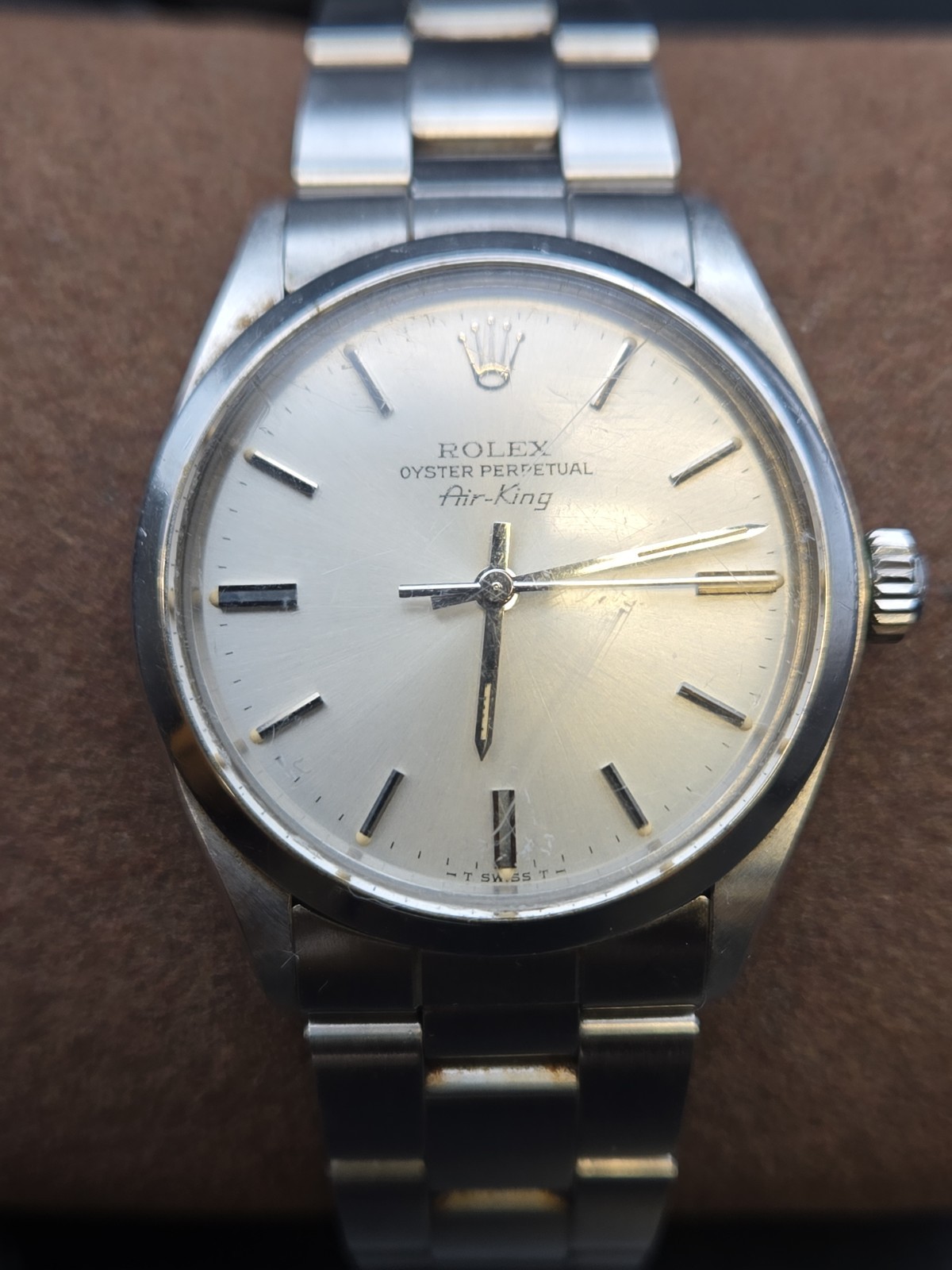 Vintage Rolex Oyster Perpetual Air-King 34mm Silver Dial Mens Watch 5500