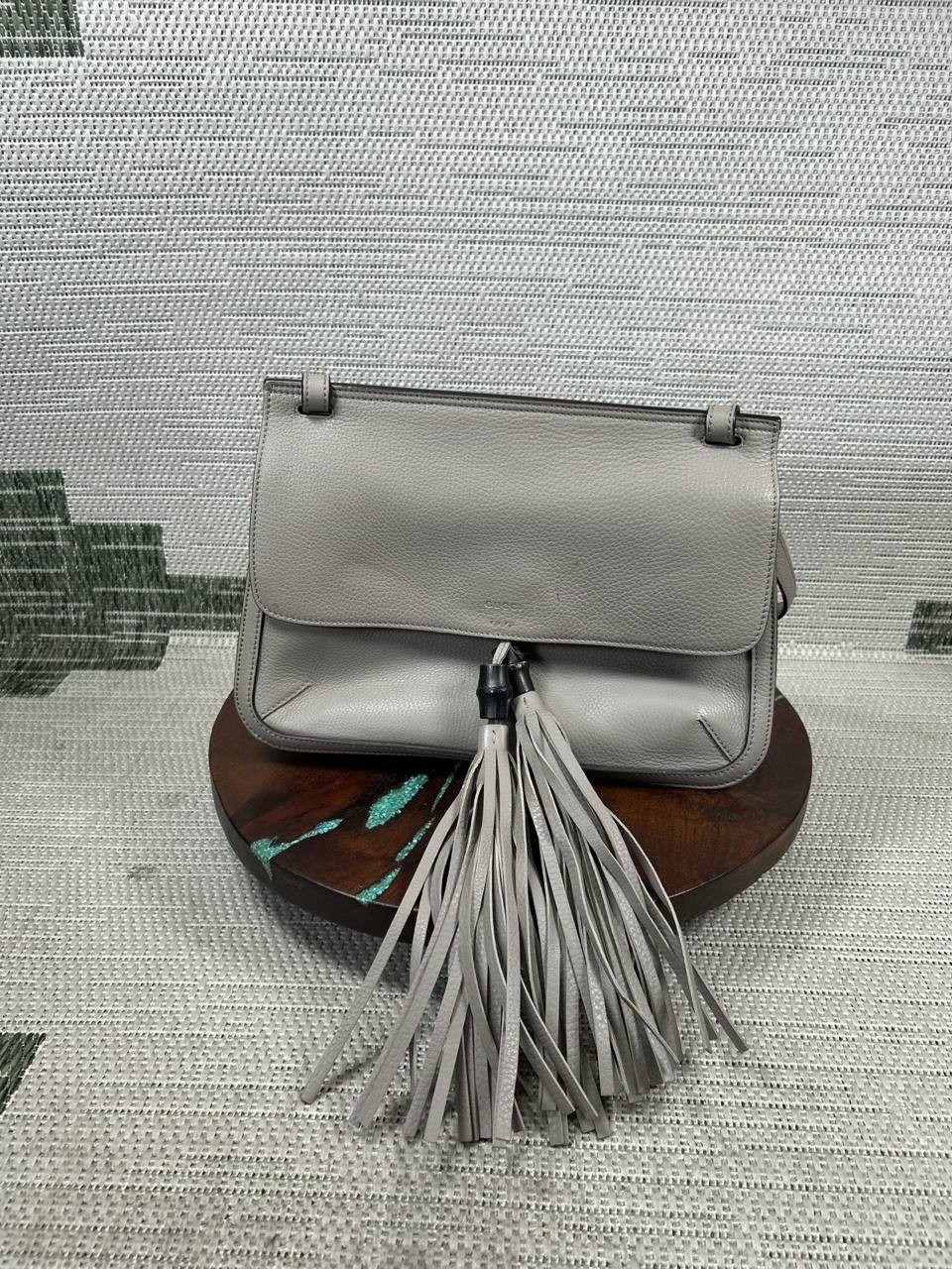 Gucci Bag Womens Medium Bamboo Daily Flap Grey Tassel Zip Inner Pocket Shoulder