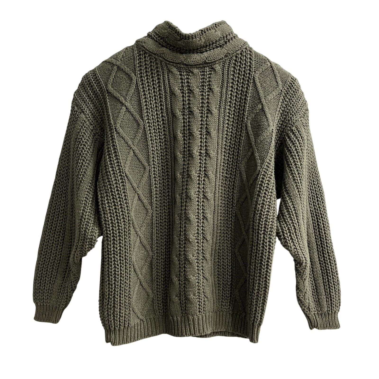 Vintage Tarazzia Sweater Green Cable Knit Mock Neck Size M Fisherman Preppy
