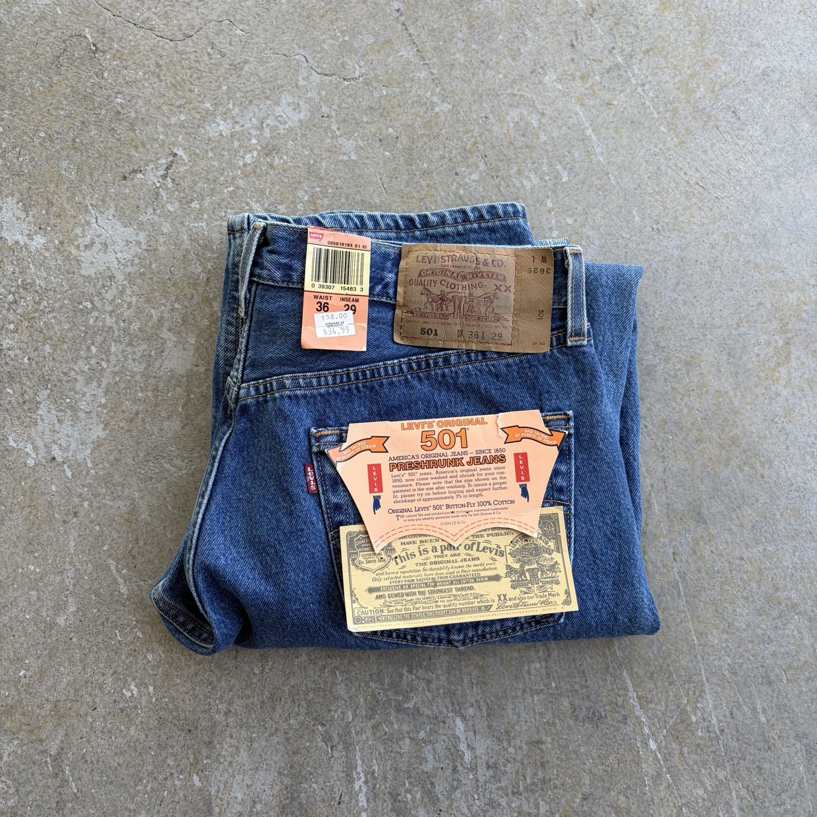 NWT Vintage Levis 501 Jeans Deadstock Size 34x29 Button Fly Made In USA