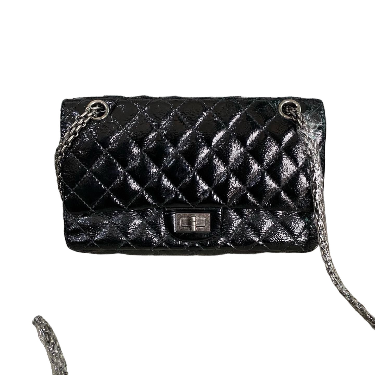 Chanel 2.55 Reissue Black Aged Leather Silver Chain Quilted Crossbody Flap Bag