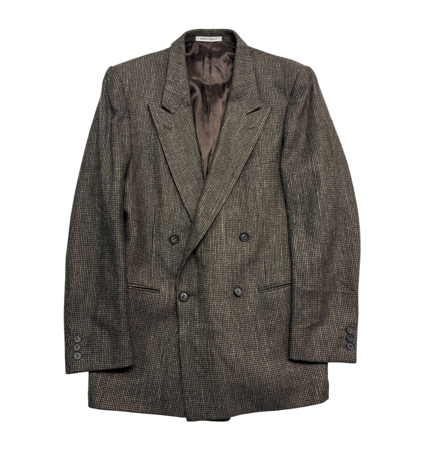vtg Yves Saint Laurent 38S Brown Tweed Blazer Double Breasted Jacket Suit Coat