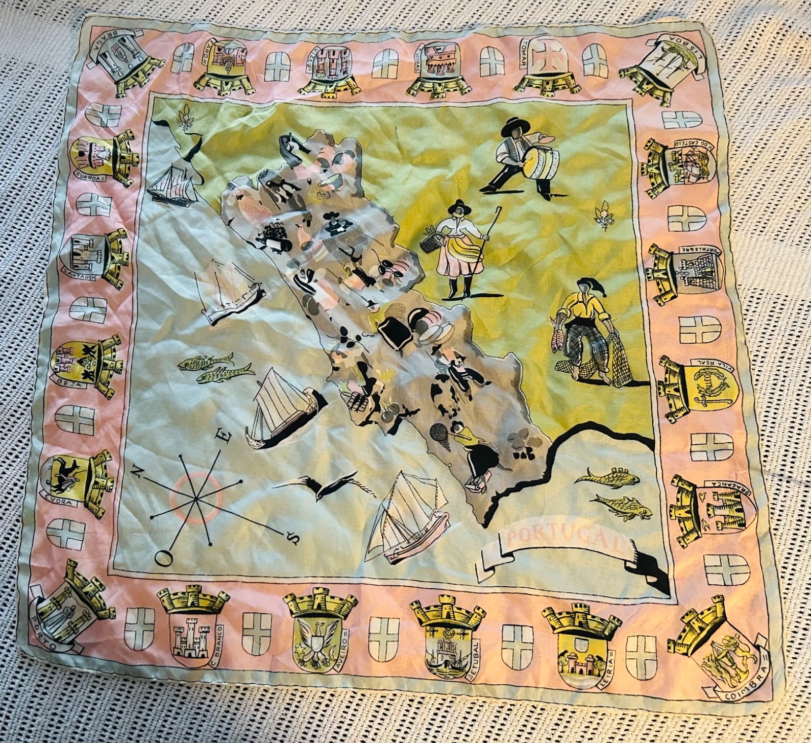 vintage mid century novelty silk scarf