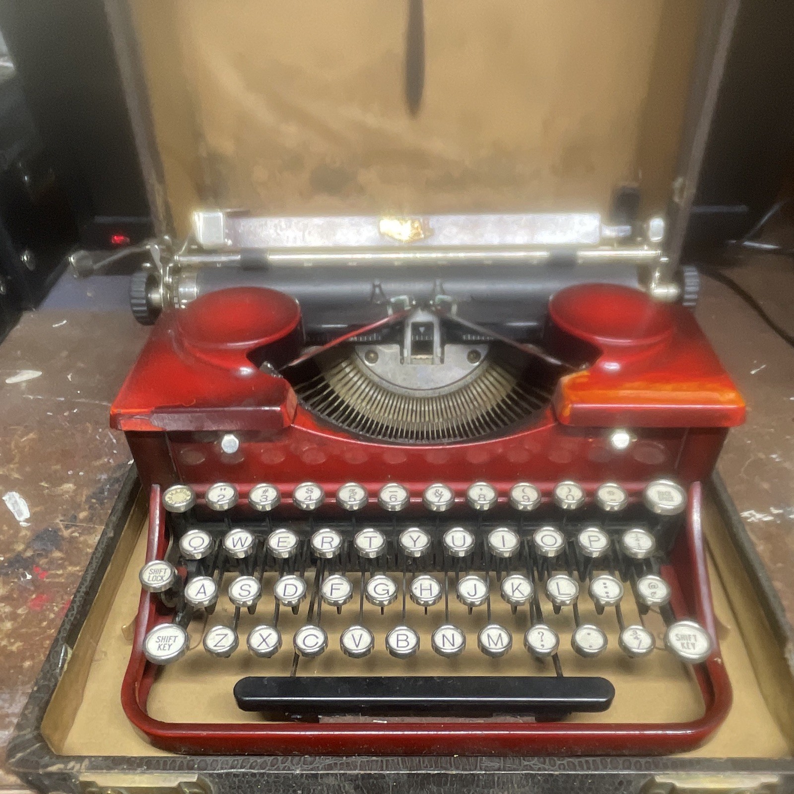Vintage Portable Manual Typewriter, Red & Tan, With Carrying Case