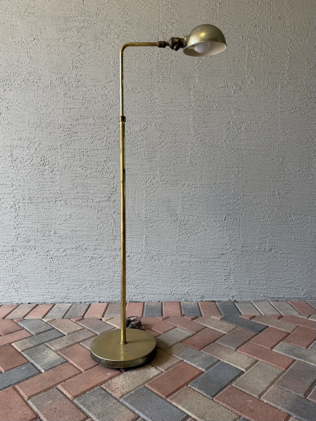 Vintage Mid Century Machine Industrial Brass Chrome Enamel Pharmacy Floor Lamp
