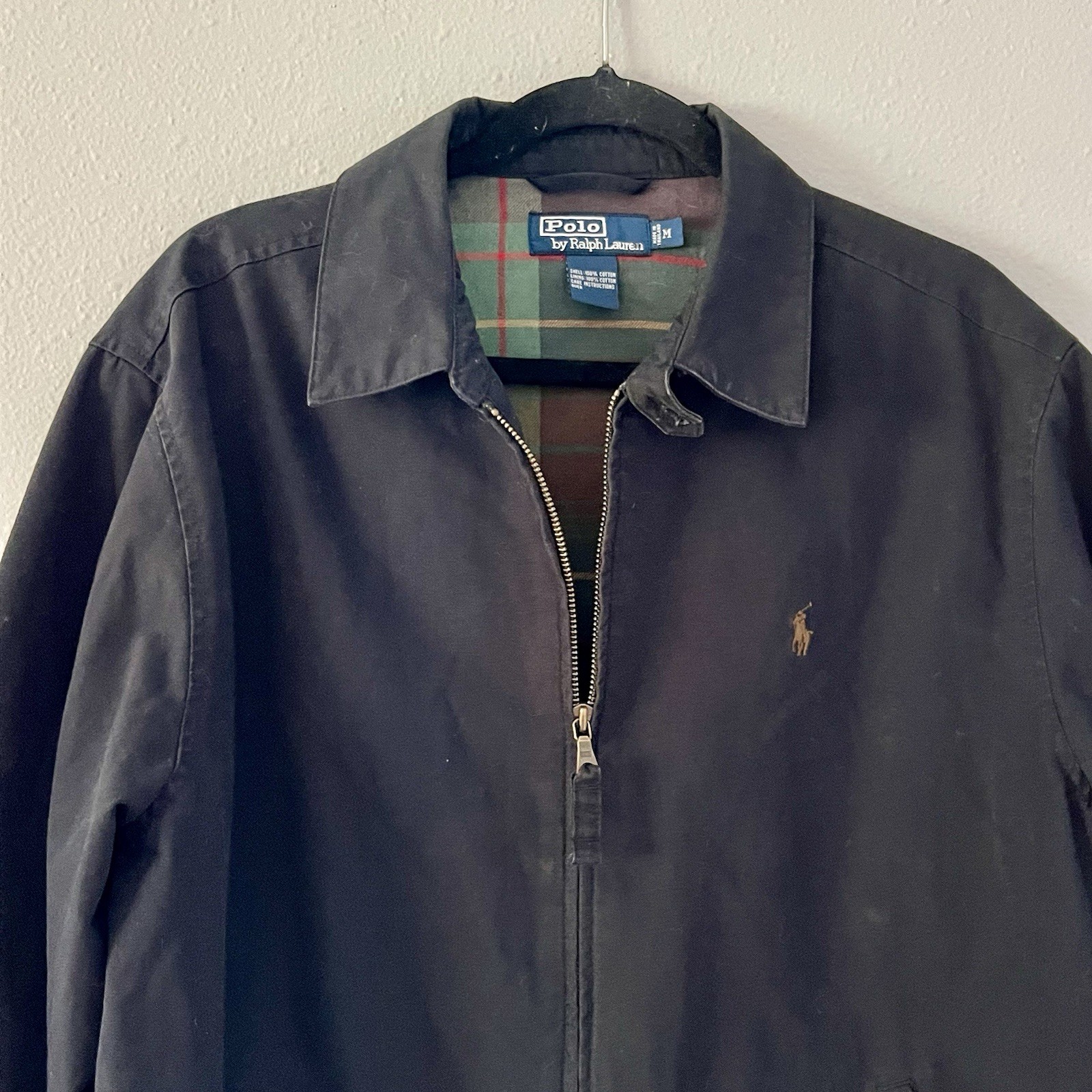 Polo Ralph Lauren Harrington Jacket Men M Black Vintage 90s Faded Cotton Twill L