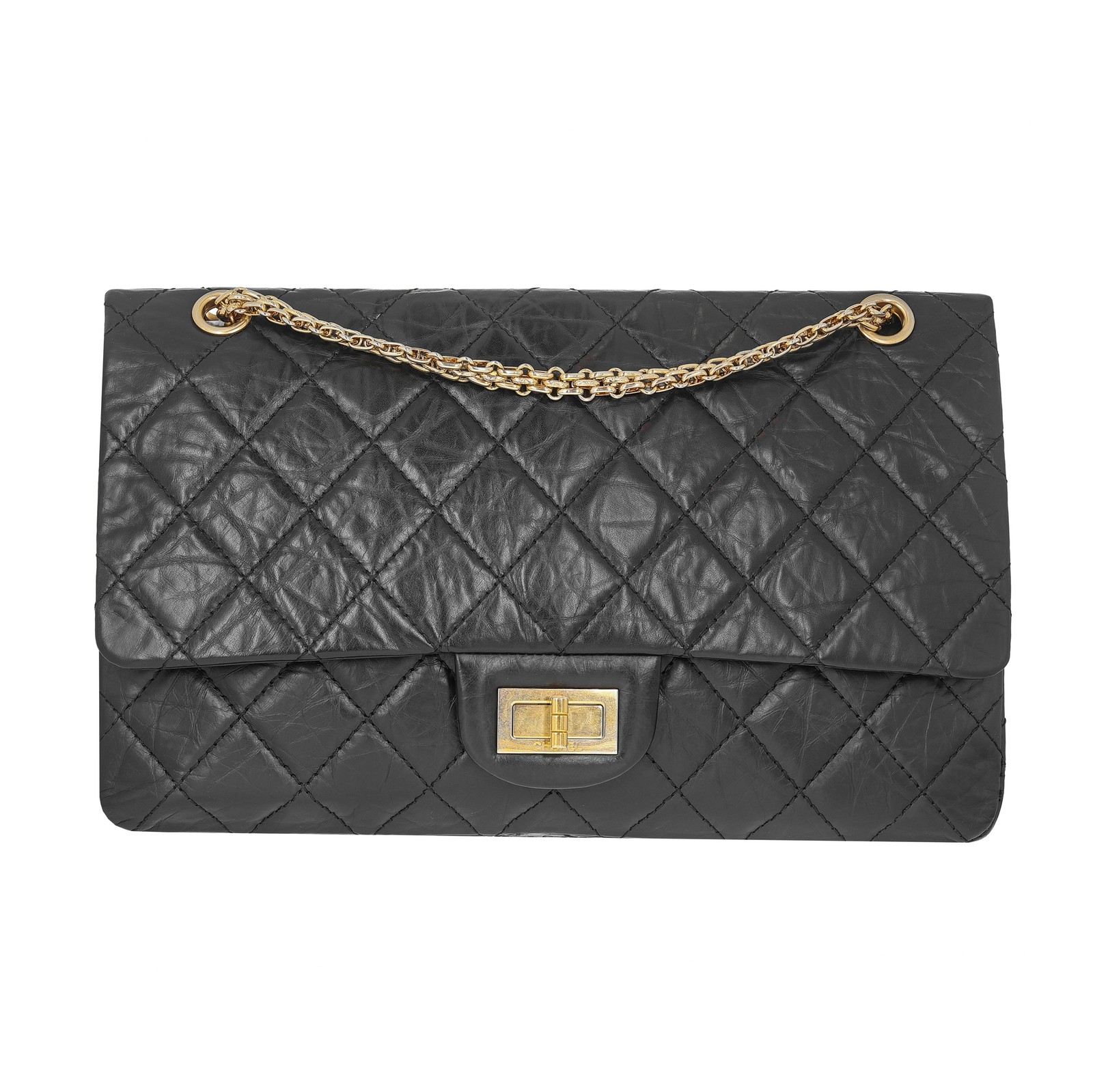Chanel Quilted Aged Calfskin 50th Anniversary Reissue 2.55 Flap Jumbo Black