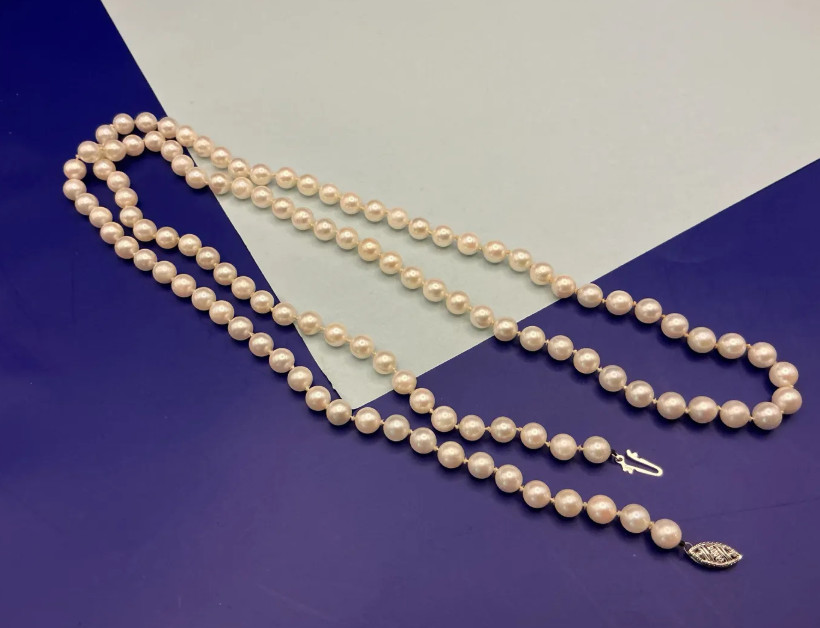14k White Gold Clasp Cultured Pearl Strand Necklace 33 In Opera Vintage Estate