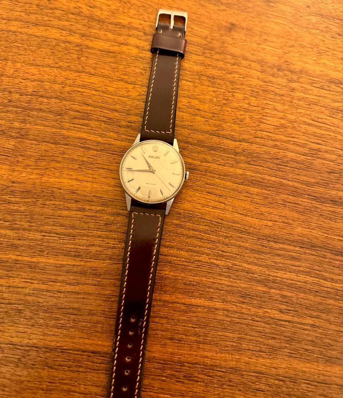 Vintage Rolex Precision 9022 35mm Manual Watch Horween Shell Cordovan Strap Nice