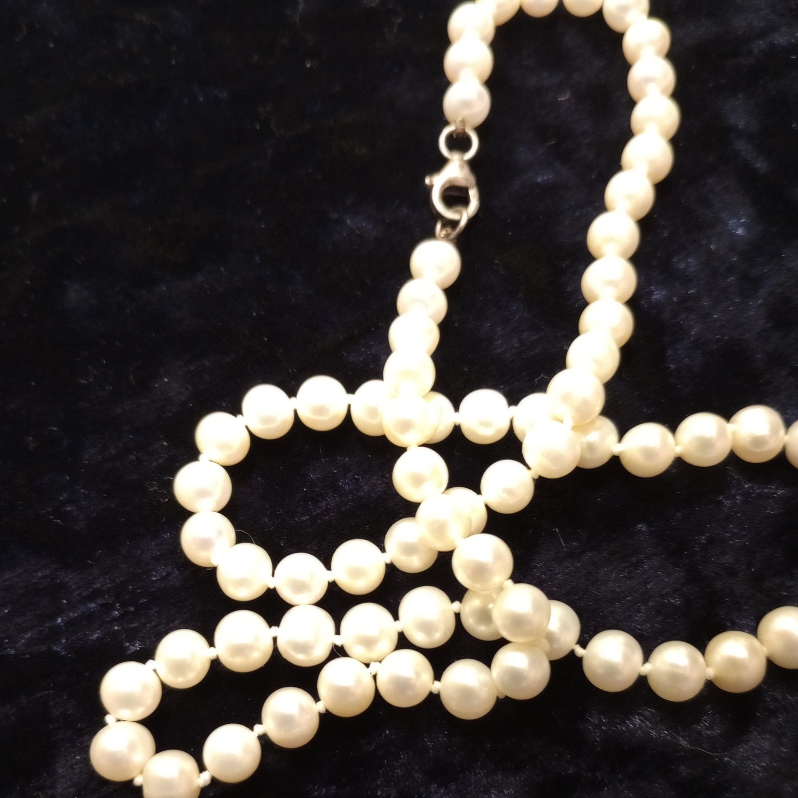 Vintage 18” Genuine Cultured Freshwater Pearl Necklace 925 Silver Clasp Knotted