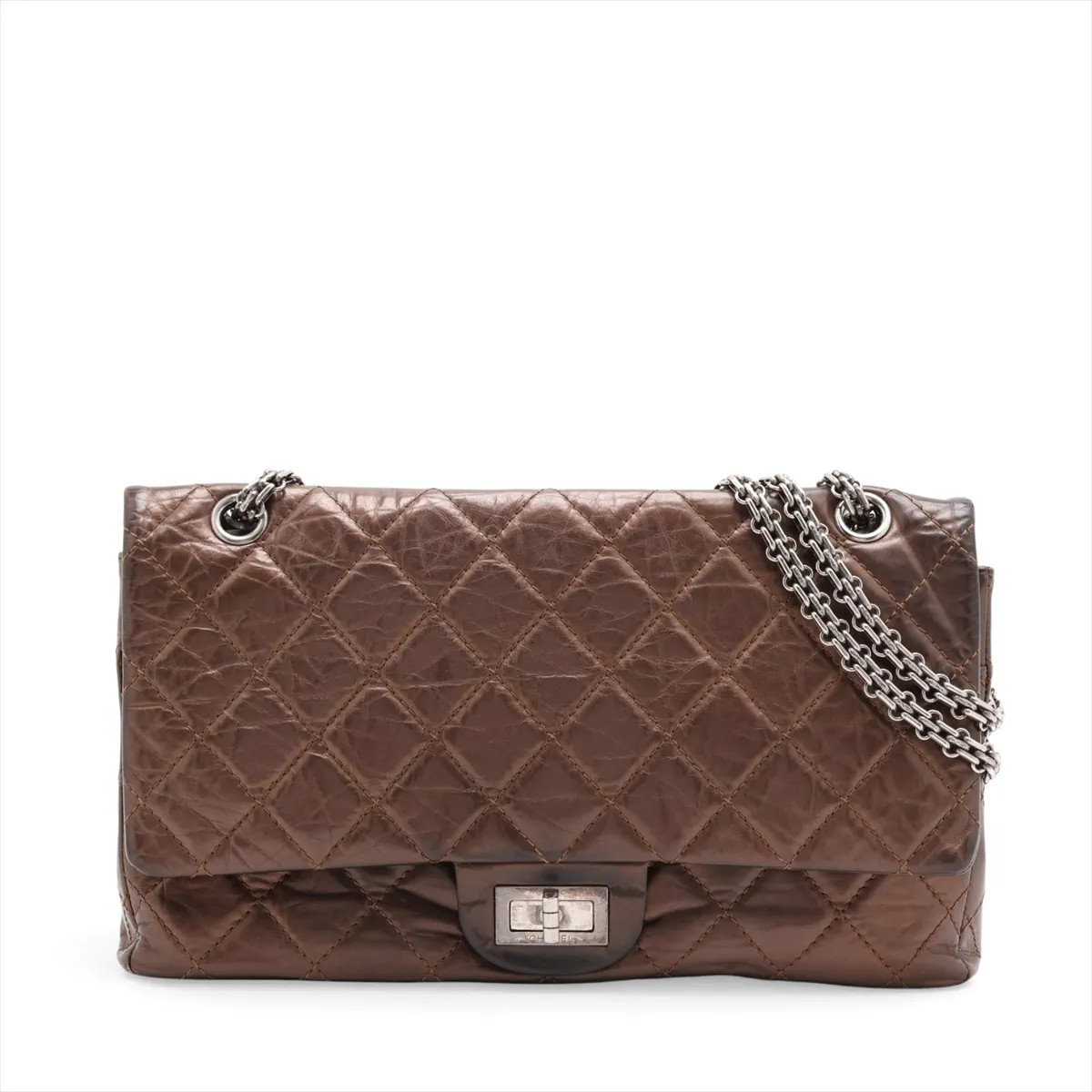 Chanel Matelasse 2.55 Maxi Vintage calf Double Flap Double Chain Bag Brown Gunme
