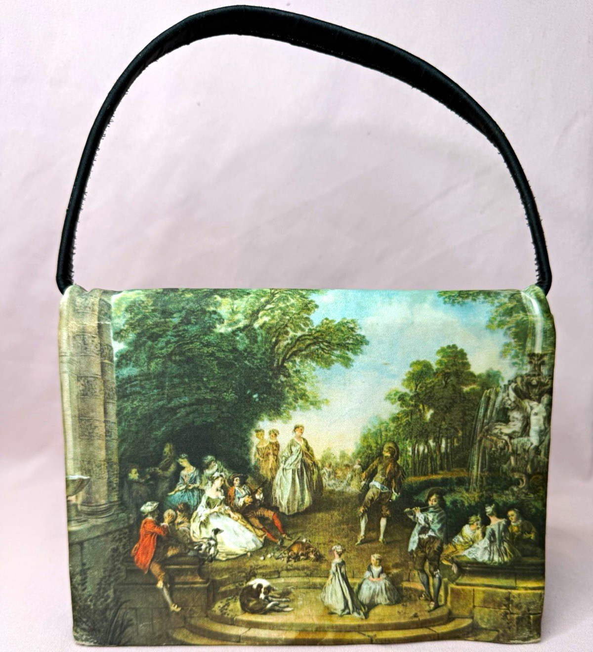 Vintage 1950s/1960s Tano of Madrid "Old Masters" Printed Satin Handbag