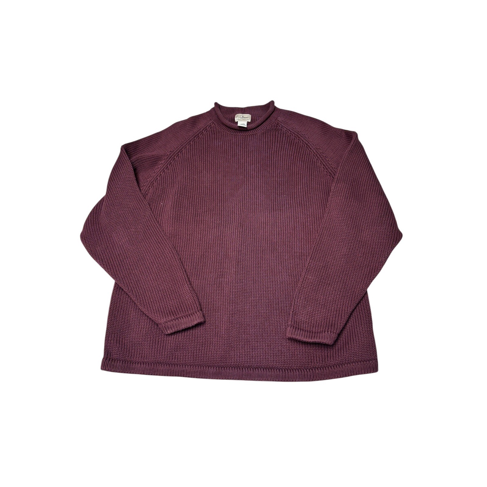 VTG LL Bean Sweater Mens Burgundy Marl Shaker Knit Fisherman Roll Neck Large