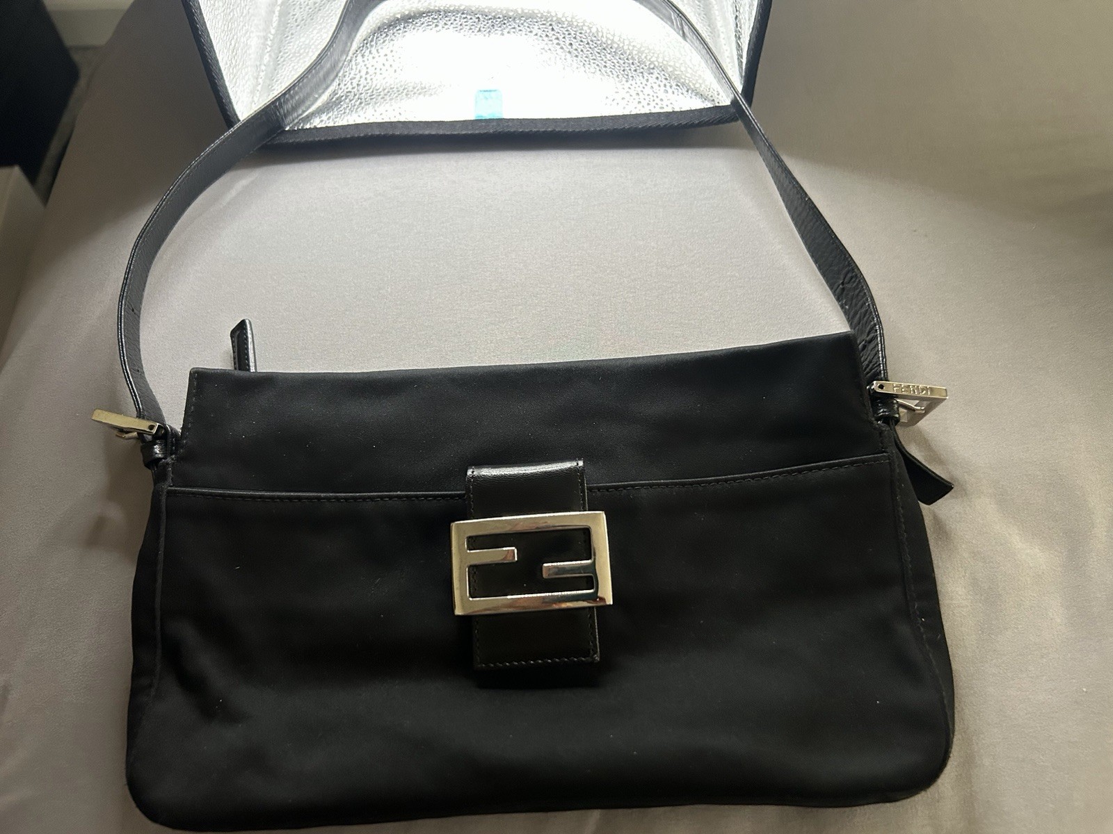 Authentic FENDI Mamma Baguette Shoulder Hand Bag Black