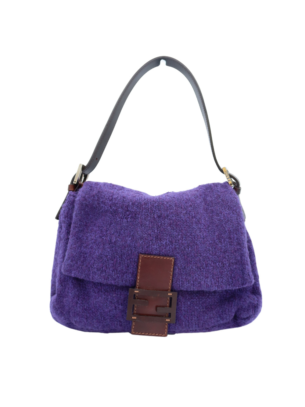 Fendi Vintage Purple Wool Mamma Baguette Shoulder Bag Year 2000