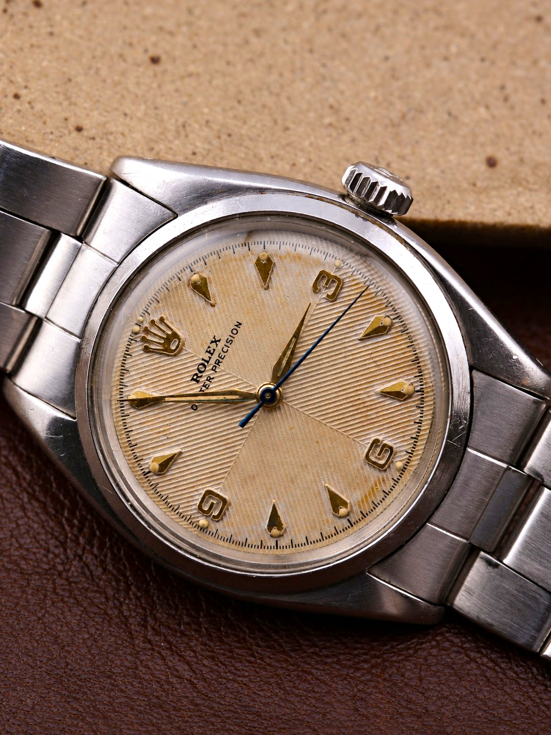 Vintage Rolex Precision Ref 6422 34mm Steel Manual Wind Chevron Dial 1958