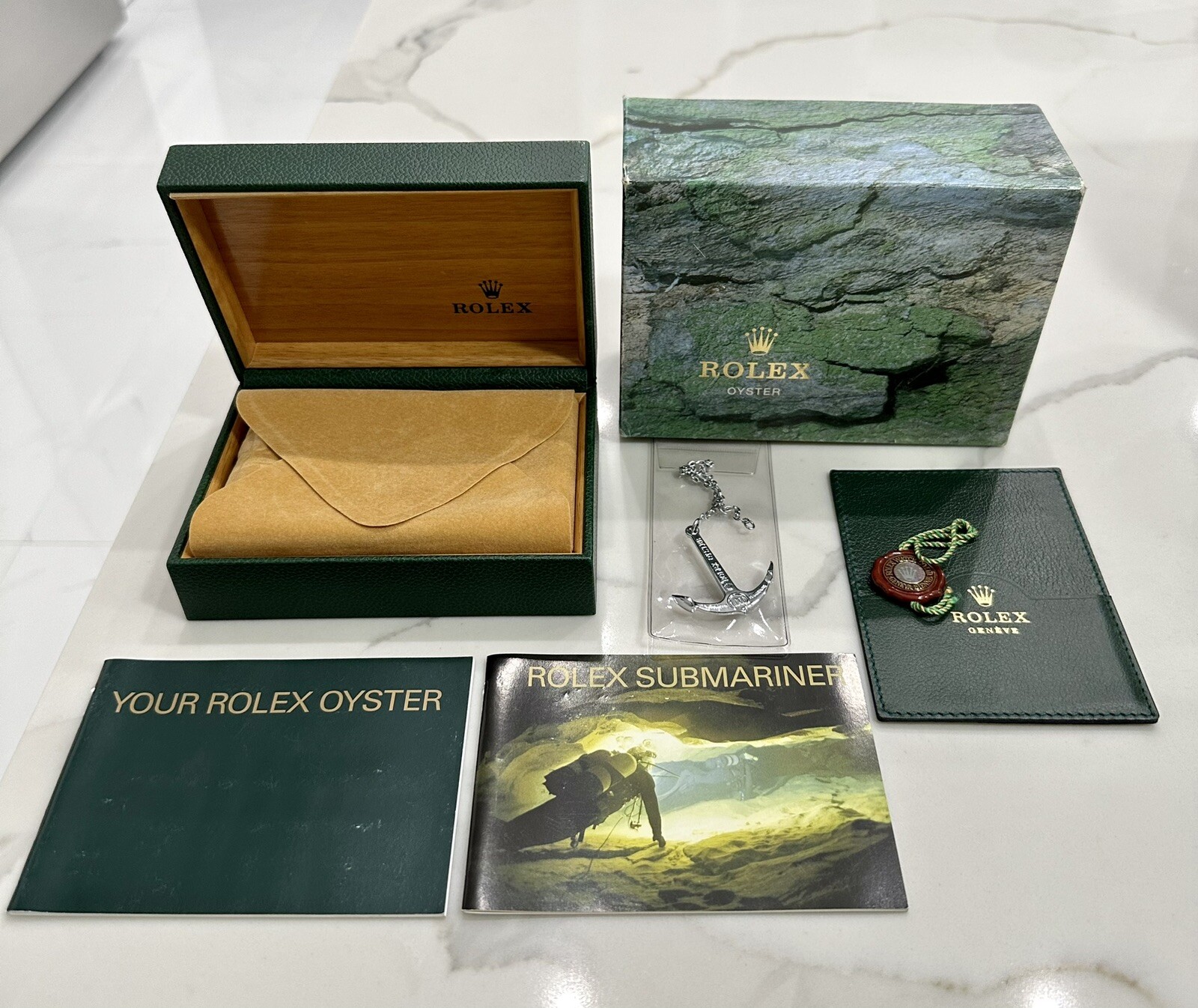 GENUINE Vintage Rolex Submariner 16610 Watch Box Booklet Anchor Tag FULL SET