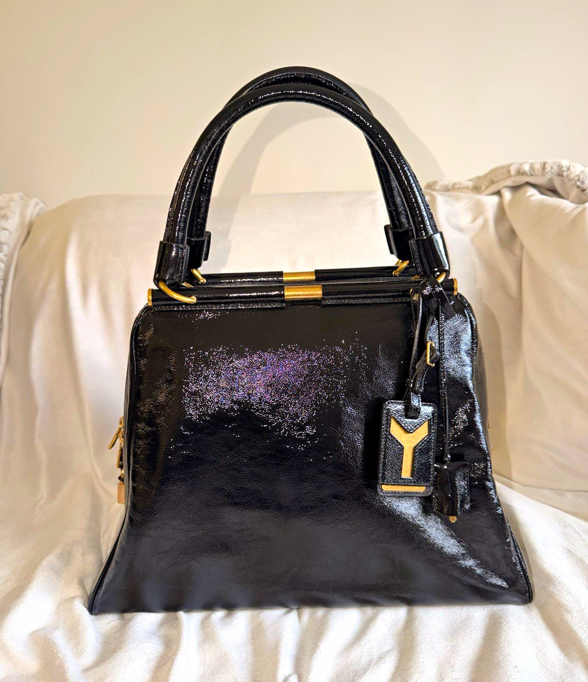 Vintage Yves Saint Laurent YSL Black Patent Leather Doctor Bag – Gold Hardware