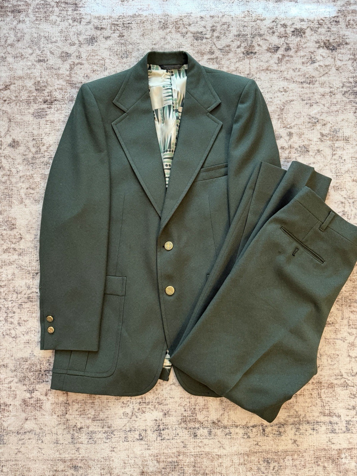 RARE Vintage 1970s Johnny Carson Men’s 2-Piece Dark Green Suit Classic Fit 32x30