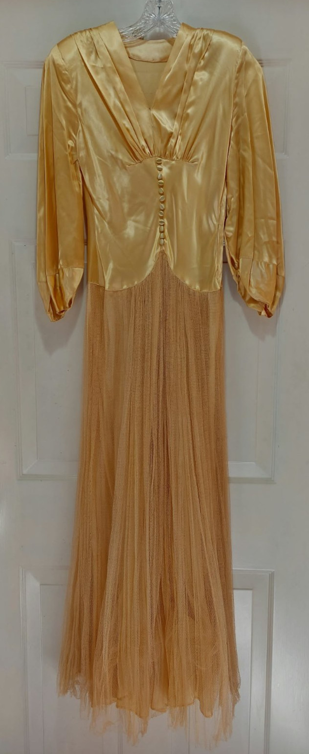 Vintage 1940s Liquid Satin & Tulle Evening Gown, Old Hollywood, Custom Handmade