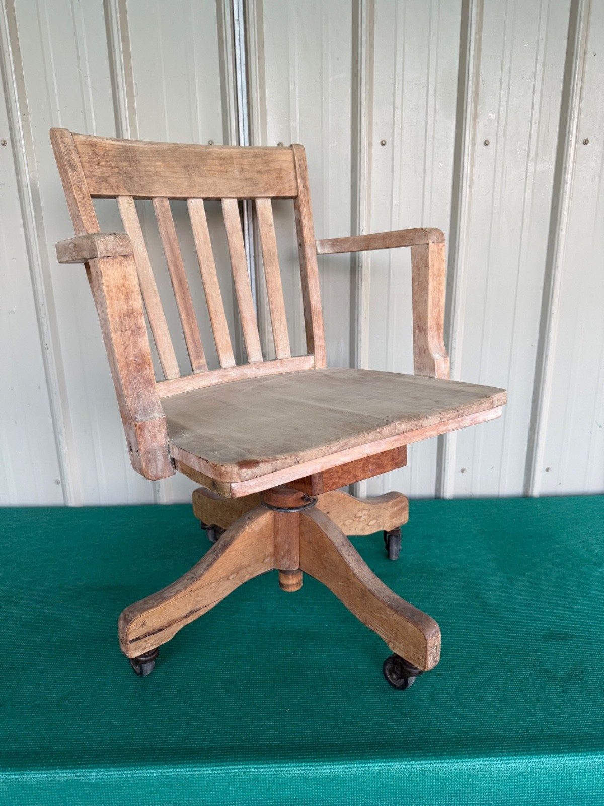 Antique Vintage Solid Wood Desk Lawyer Doctor Banker Swivel Rolling Office Chair