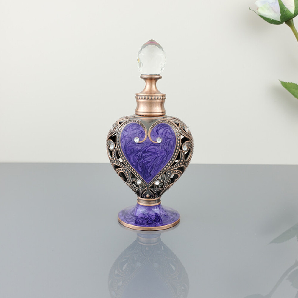 Vintage Purple Perfume Glass bottle Crystal Openwork Refillable Metal Empty Gift