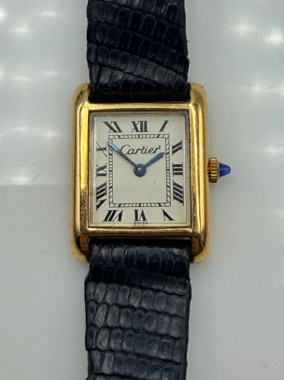 Cartier Vintage Gold Electroplated Ladies Manual Wind Tank Watch 21mm x 28mm
