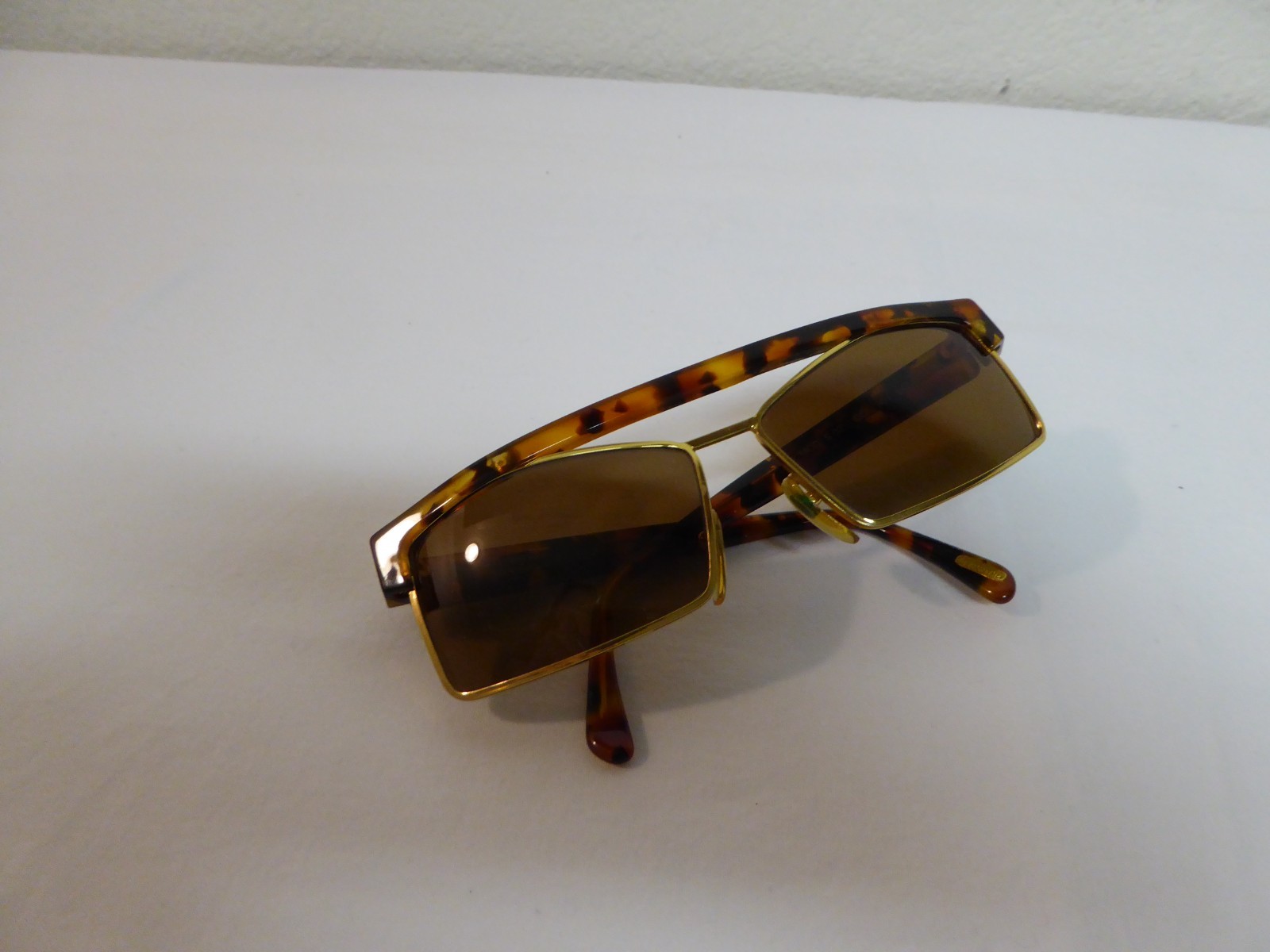 Vintage 1980's Gianni Versace Tortoise Acetate & Gold Rim Rectangular Sunglasses
