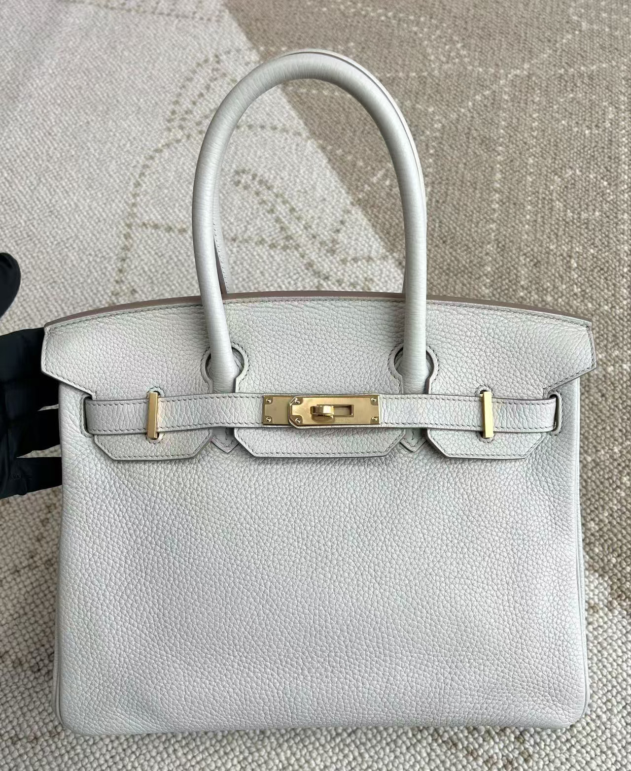 Auth Hermès Birkin 30 Handbag Glacier White Leather Gold Hardware Vintage/
