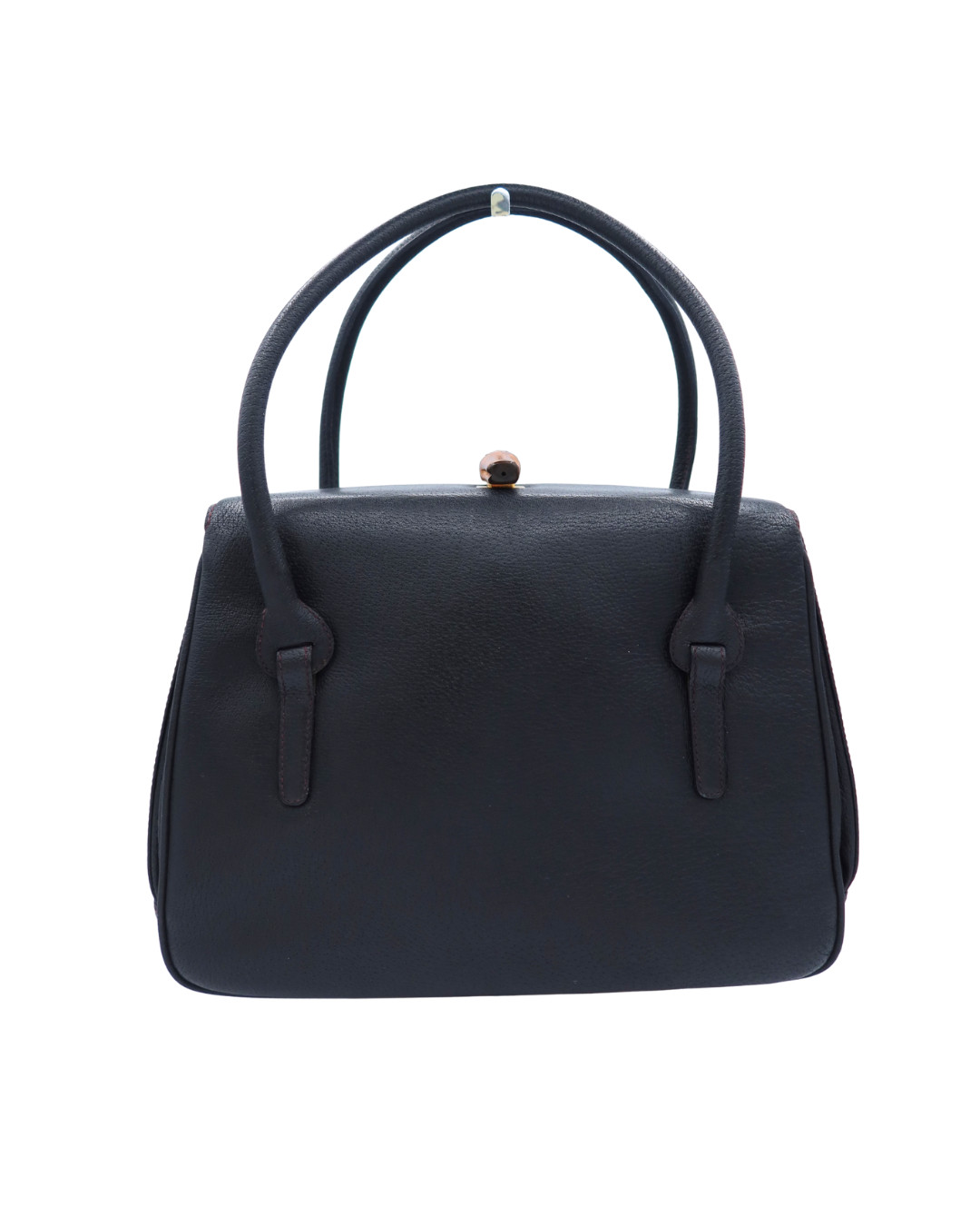 Gucci Vintage Black Leather Bamboo Top Handle Bag 1980s