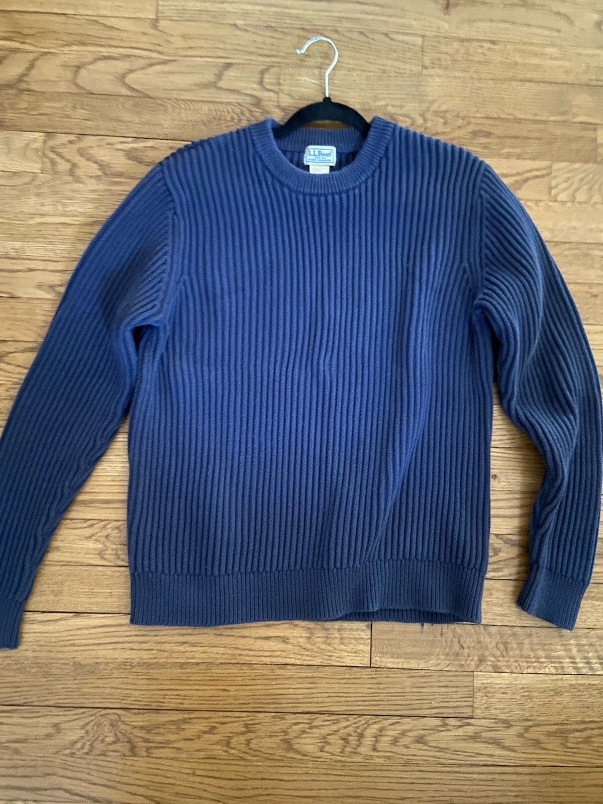EUC Vintage L.L. Bean Knit Ribbed Fisherman Navy Sweater 100% Cotton Men's LARGE