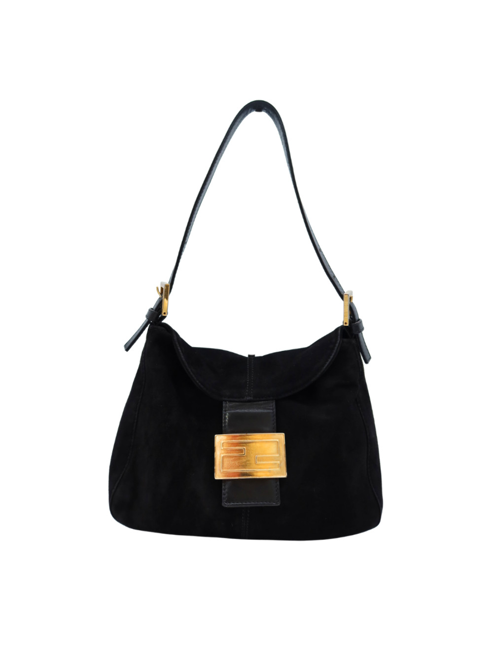 Fendi Vintage Black Suede Mamma Baguette Shoulder Bag Year 2007