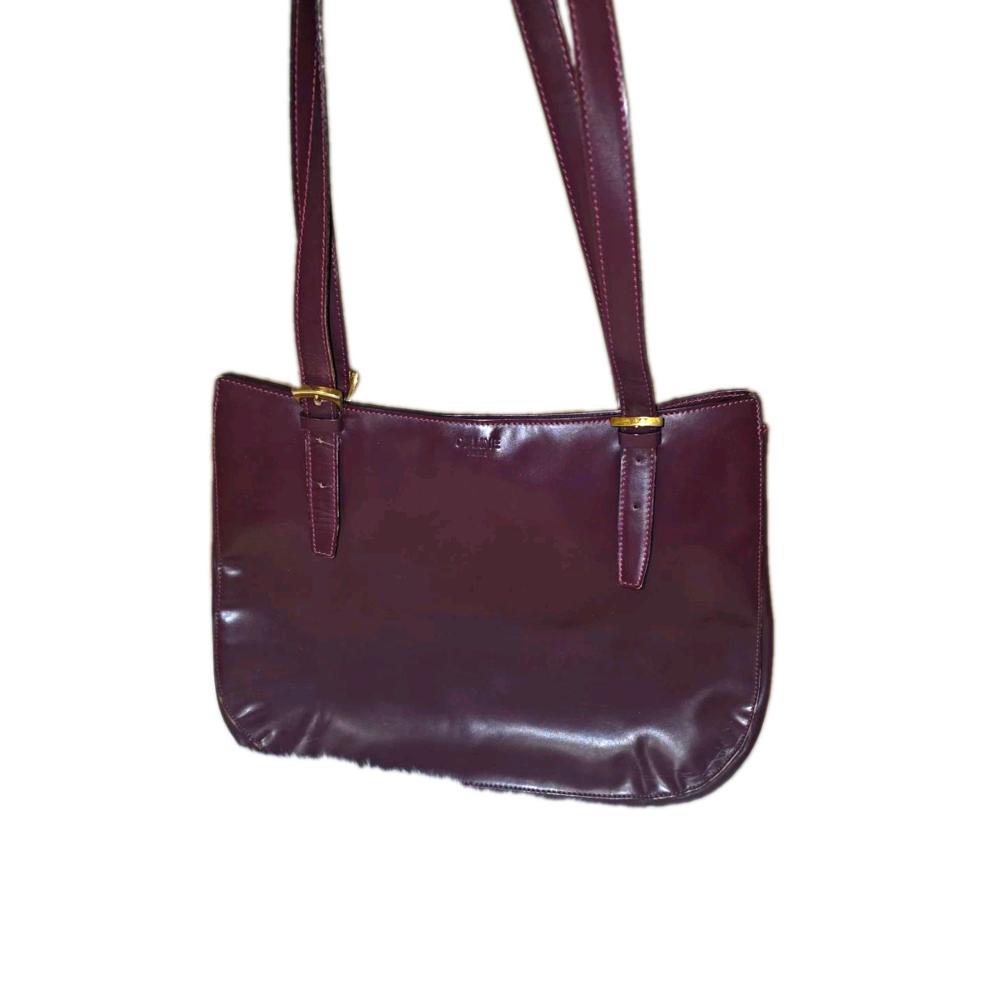 CELINE Vintage Shoulder / Tote Bag - Bordeaux / Dark Red - Made in Italy