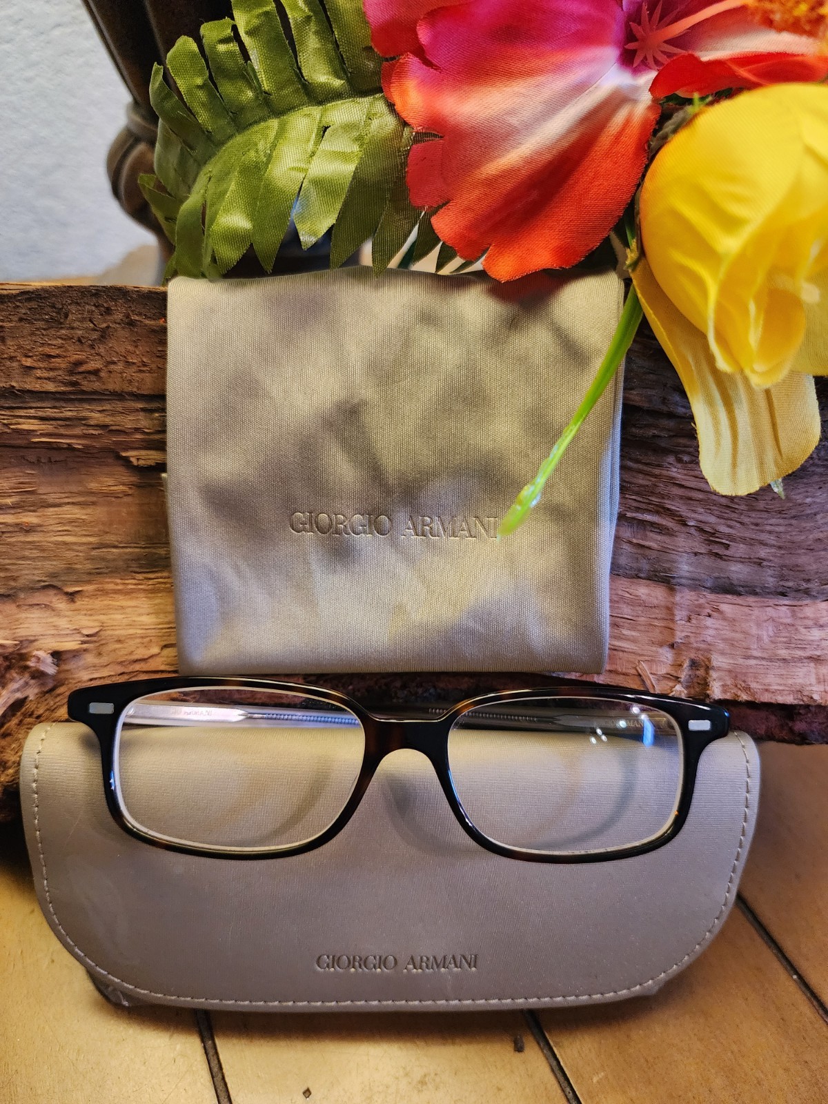 Giorgio Armani Eyeglasses GA 787 P8F Tortoise Brown Rectangular Frames Vintage