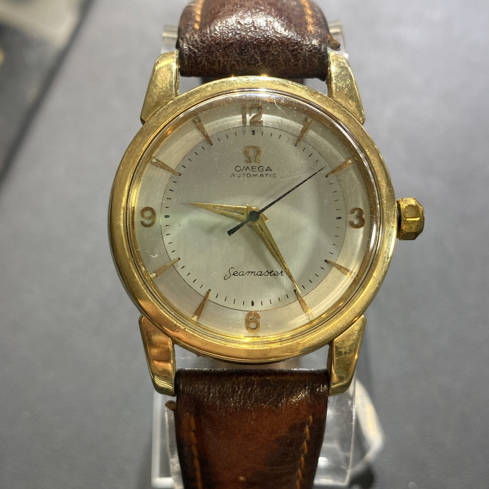 Omega Vintage Seamaster Automatic Men's silver dial with leather band