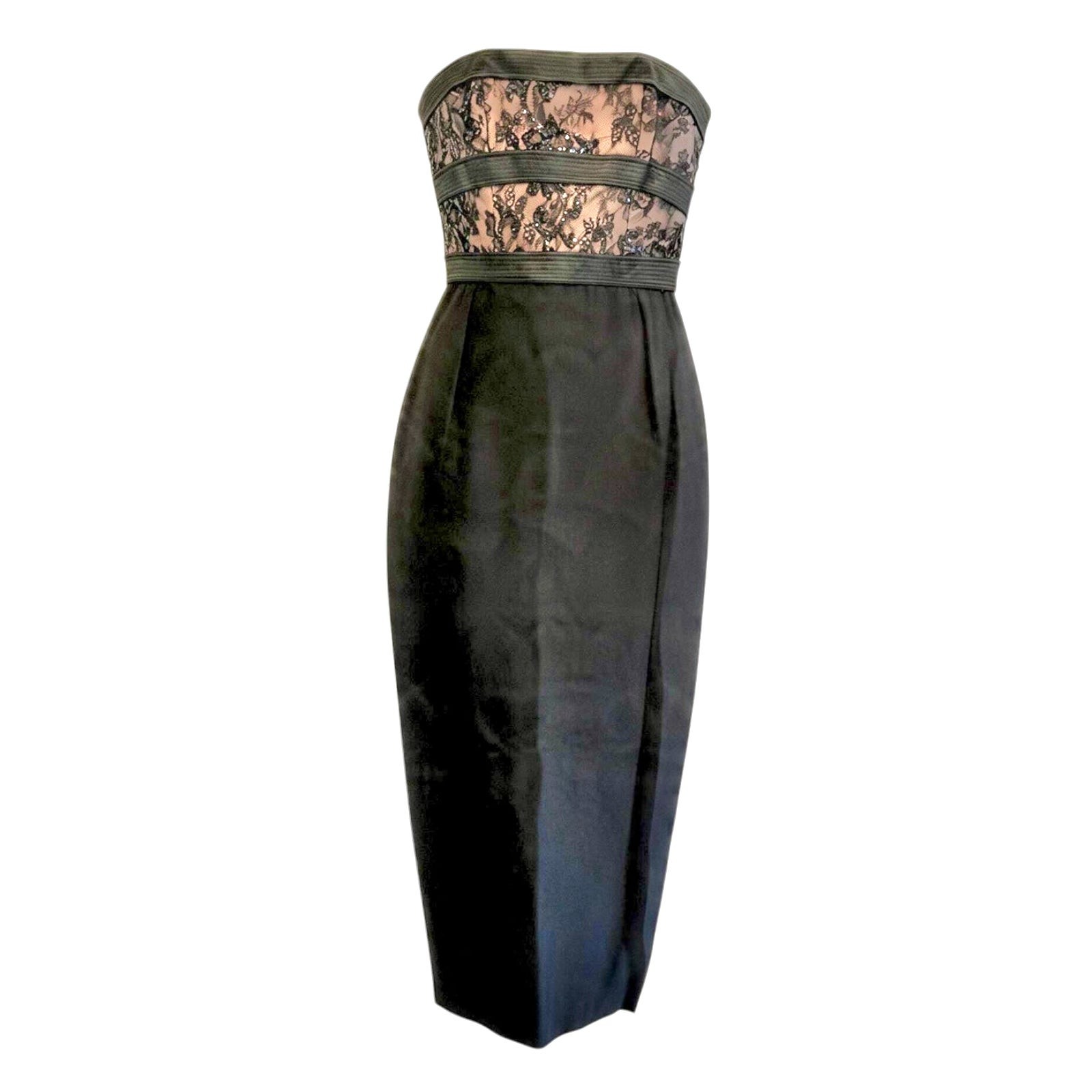 Vintage Liancarlo Strapless Size 10 Black Lace Floor Length Formal Evening Dress