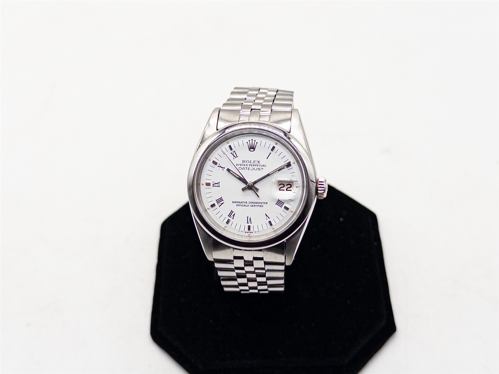 Vintage 1603 ROLEX WHITE ROMAN DIAL Mens DATEJUST SS 36mm Watch SERVICED