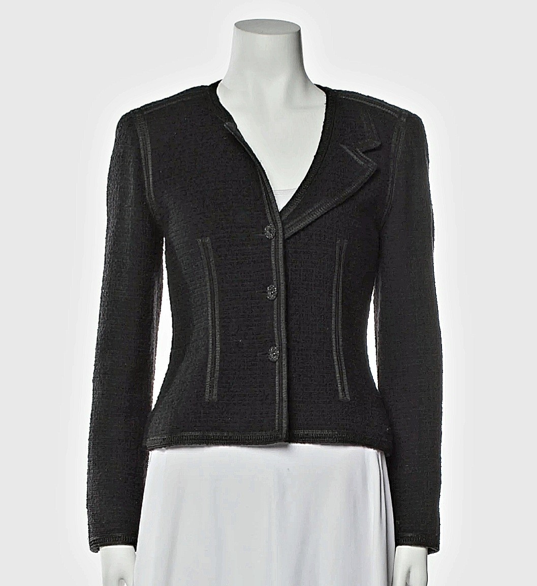 CHANEL Little Black Jacket Size 4 Bouclé Tweed VINTAGE 02C Resort 2002 AUTHENTIC