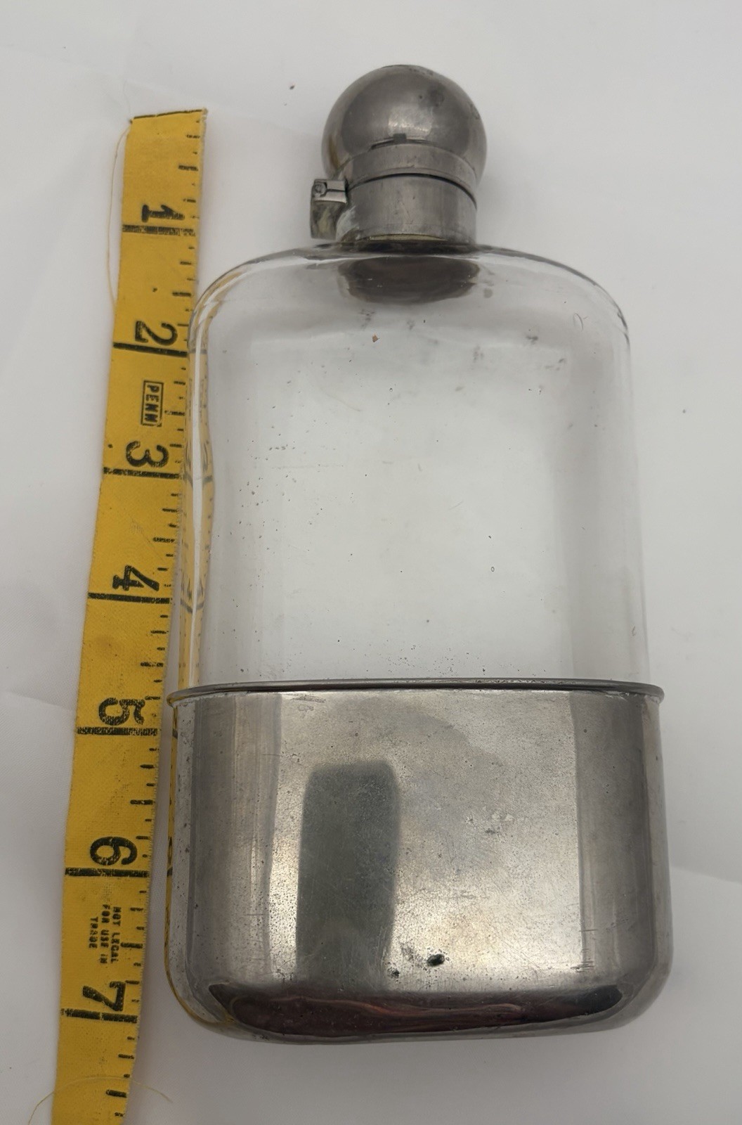 Vintage .. Sterling .. Glass Hip Flask Marked R .. Gold Wash Cup