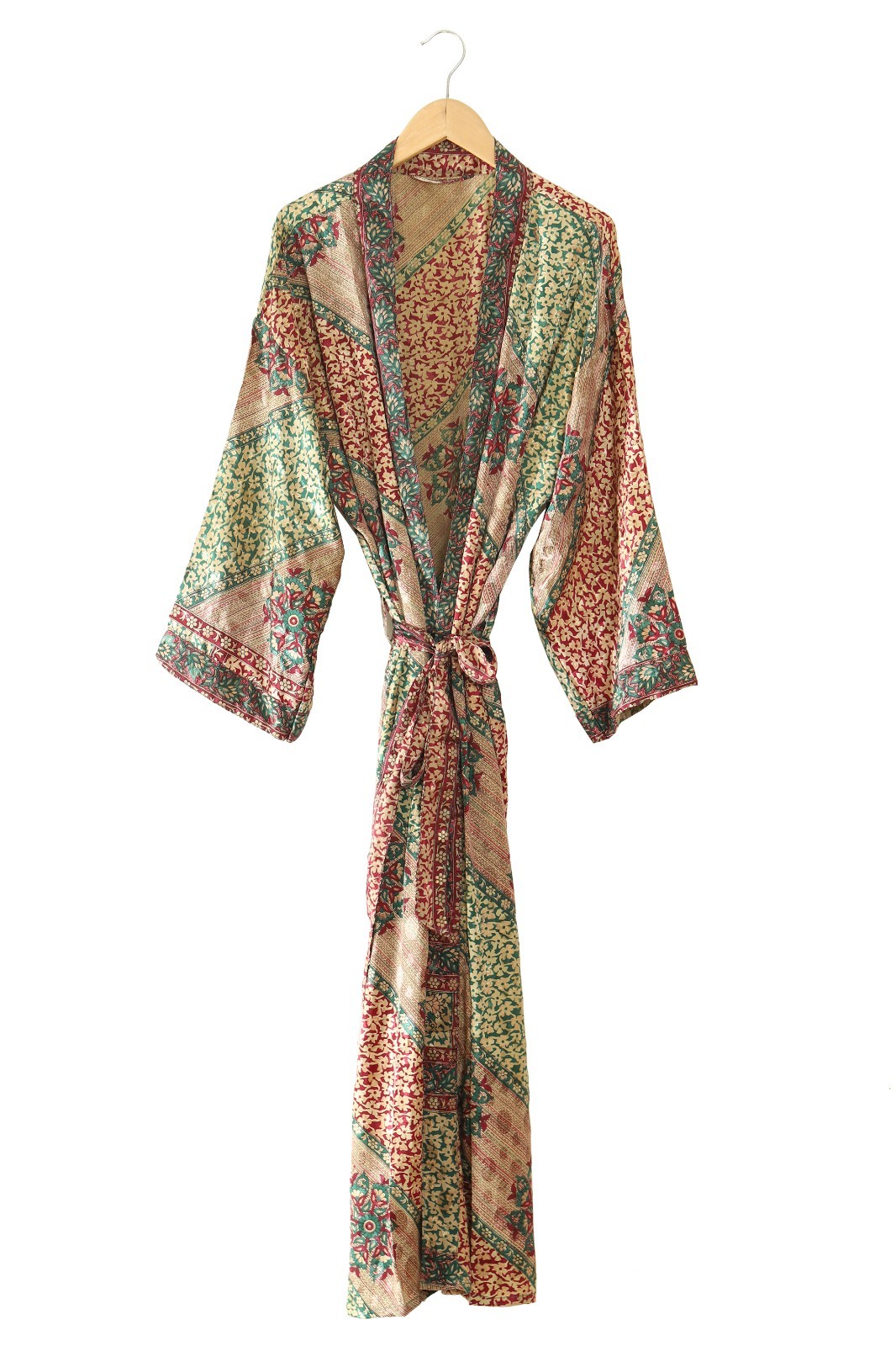 Vintage Silk Kimono Robe Floral Japanese Style Wrap Gown | Free Size Boho Gown