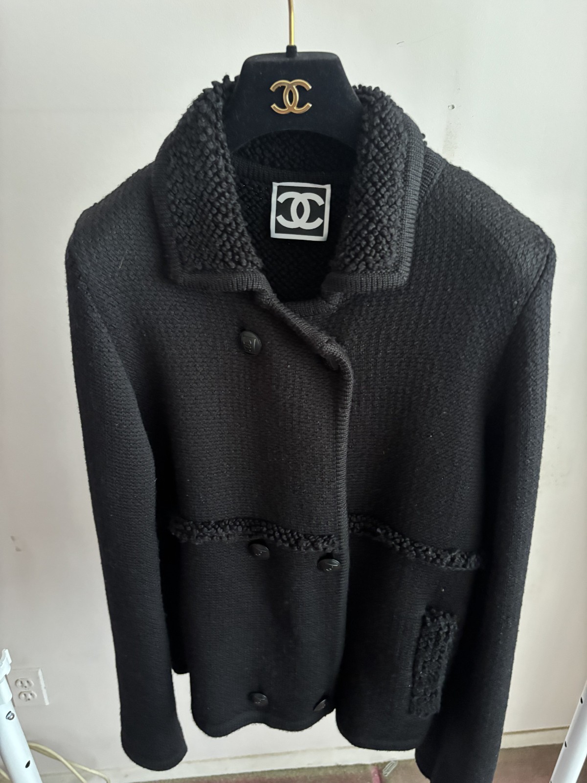 Chanel Vintage Double-button Wool/Knit Jacket Black 08A P33731K00918 IT 44