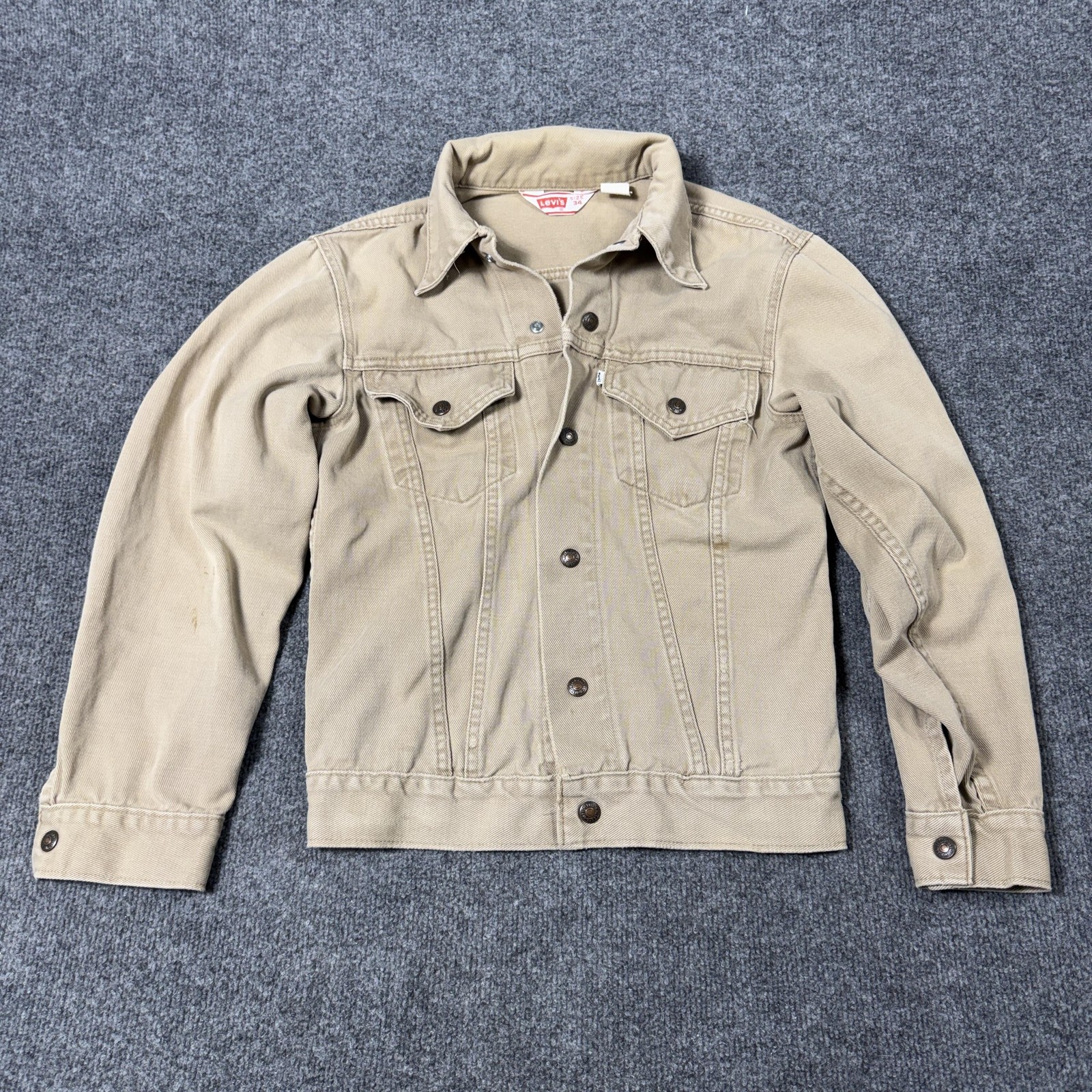 Vintage Levi's Jacket Mens Small 34 Beige Denim Trucker Jean Button Big E USA