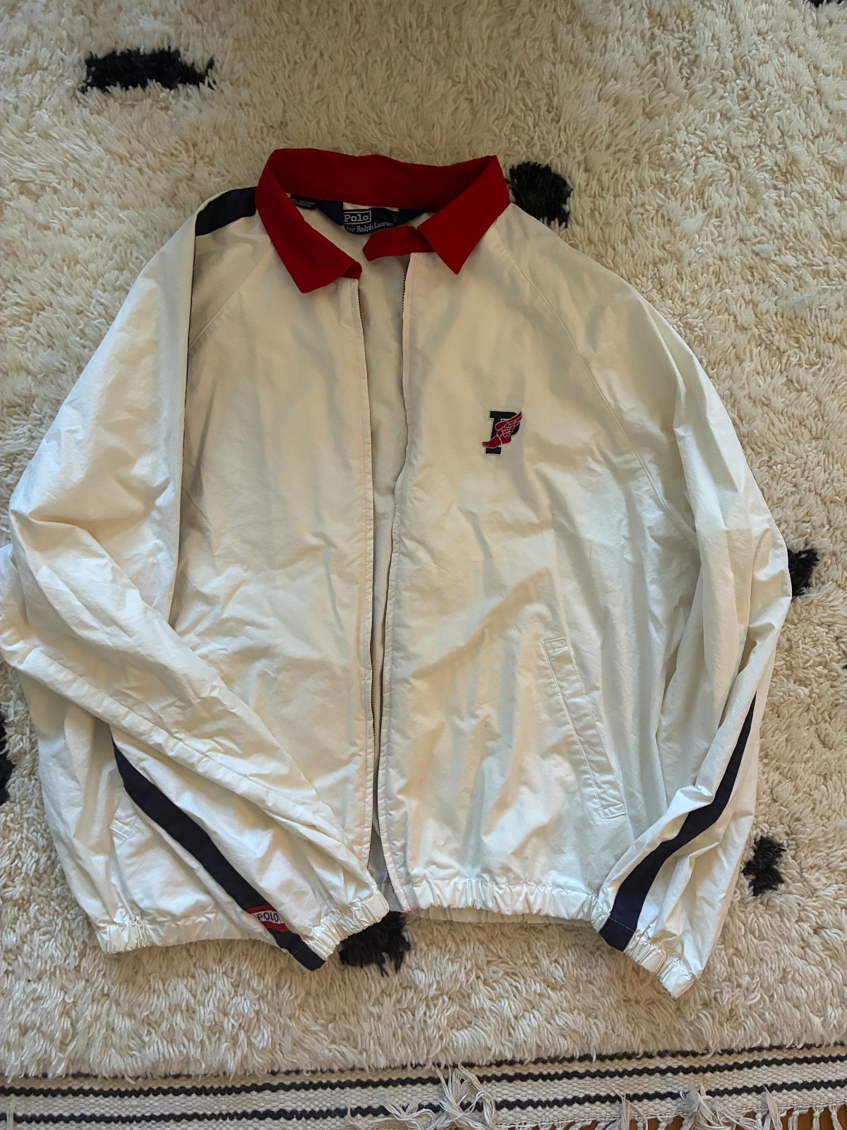 Vintage 1992 Polo Ralph Lauren Stadium P Wing Jacket White XL Rare Original   Co