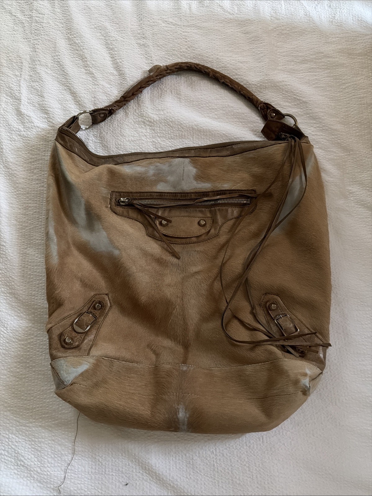 Balenciaga Day Shoulder Bag Calf Hair Very Distressed Vintage Leather Used