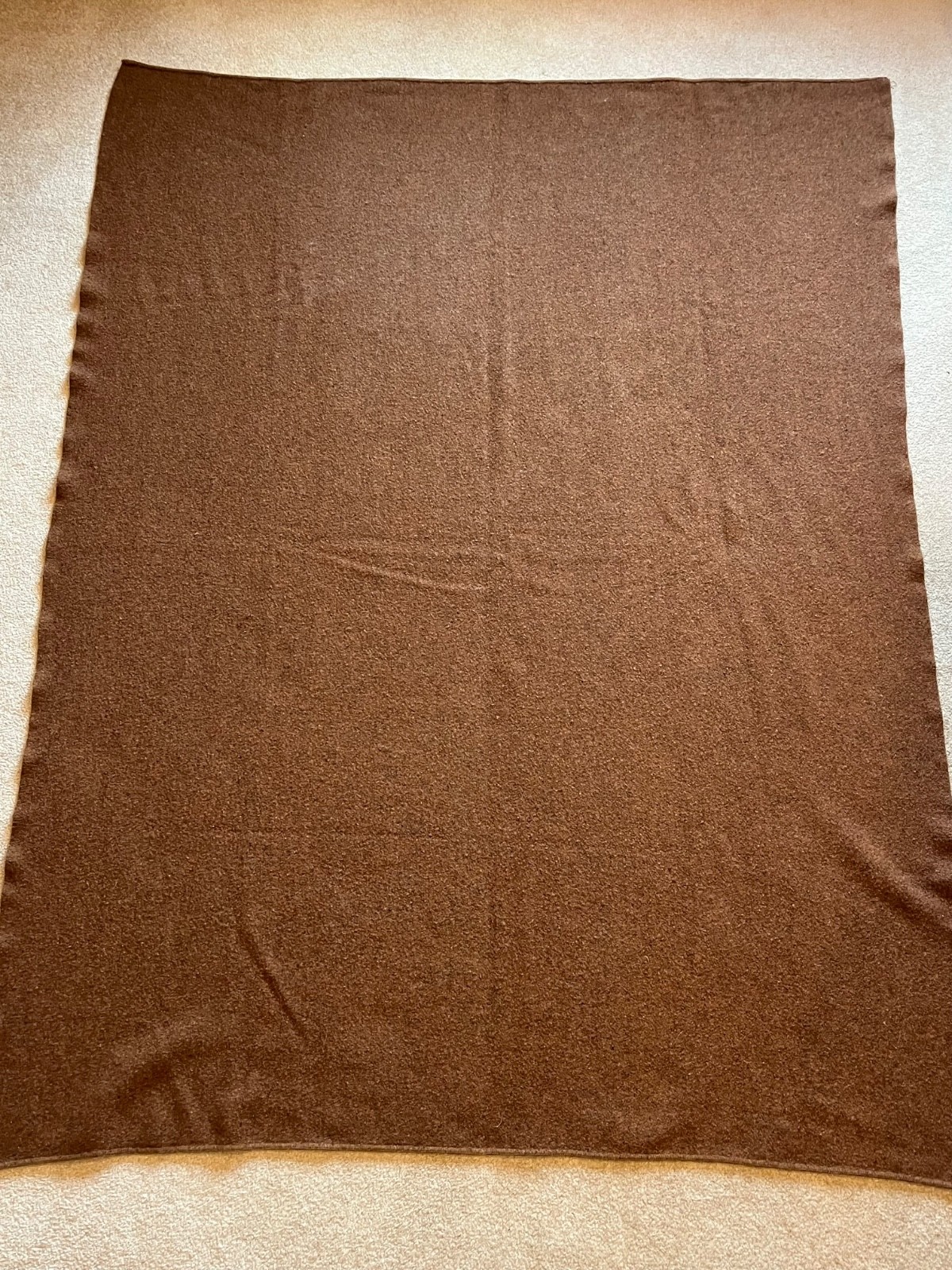 Vintage Wool Blanket Throw Brown 75 1/2” x 58 1/2”