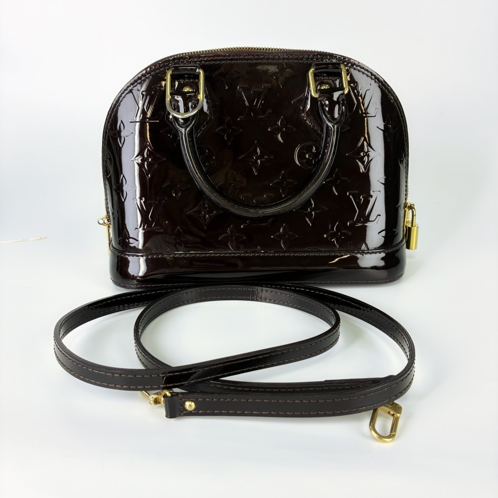 Louis Vuitton Alma BB Handbag Amarante Vernis Leather 2Way Shoulder Bag W/ Strap