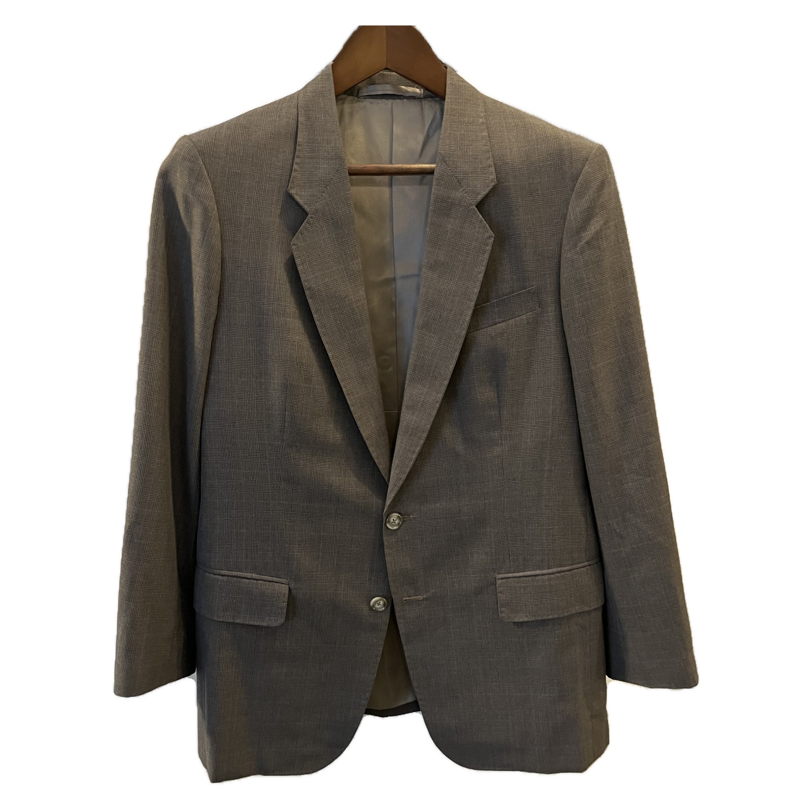 Vintage Princeton Custom Tailors Hong Kong 2 Piece Suit Gray Glen Check Cuffed