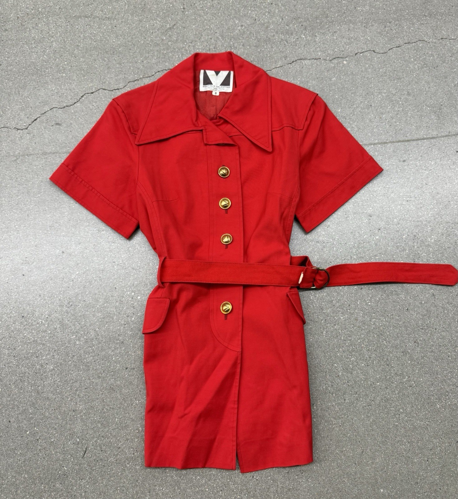 Vintage 70’s Valentino Boutique Made In Italy Utility T-shirt Dress Size 8 Red